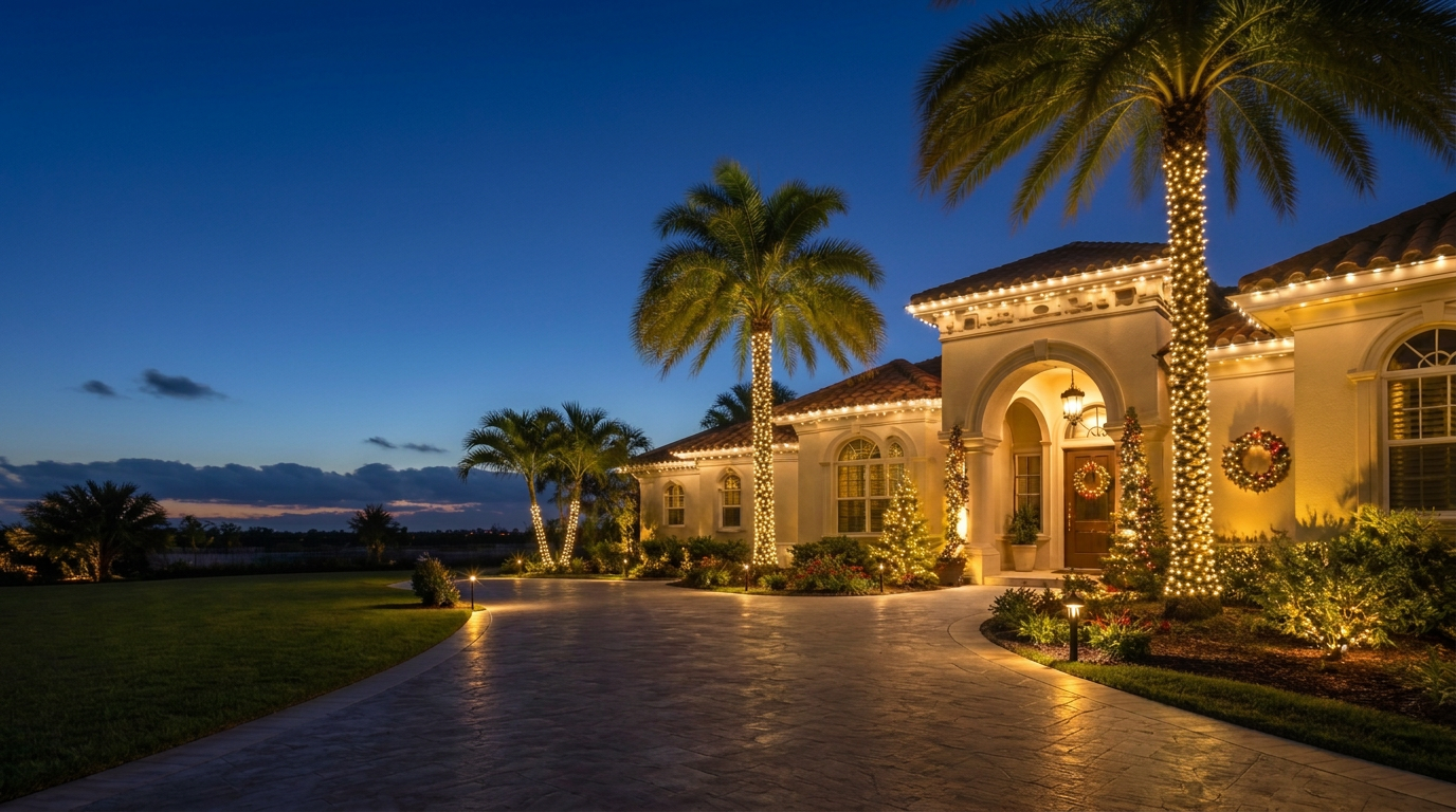 Florida home professionally decorated with Christmas lights